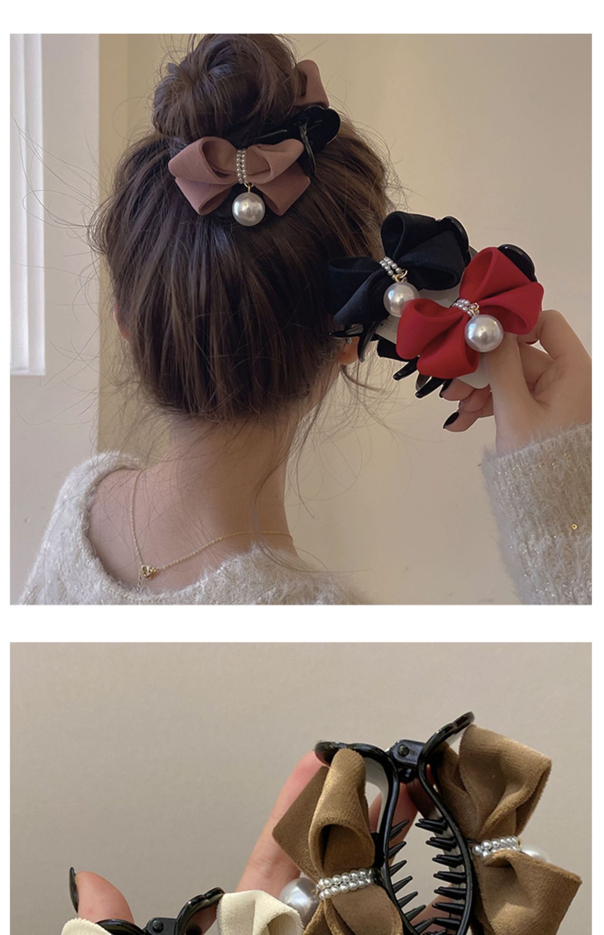 Hair Claws Hair Accessories Type 1 Piece Quantity Retro Bow Knot Imitation Pearl Plastic Cloth Hair Claws