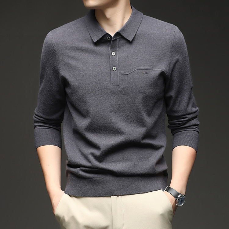 Amazon hombre de manga larga otoño y invierno transfronterizos simple con solapa nueva polo casual camiseta de color sólido