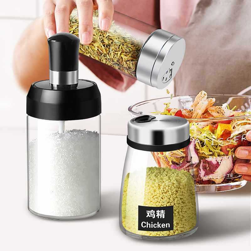 Spice Bottle Set, Seasoning Jar Set, Spice Box, Glass BBQ Seasoning Bottle, Kitchen Utensils, Home Use Condiment Salt and Pepper Jars