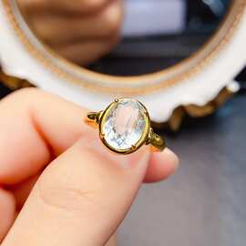跨境专供天然海蓝宝S925戒8*10mm珠宝首饰手链女生配饰工厂批发