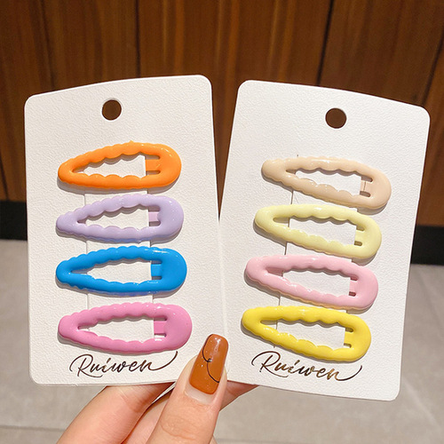 Simple and cute women's water drop oval hairpin side bangs broken hairpin colorful wavy hairpin hair accessories wholesale