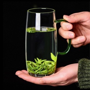 Glass green tea cup thickened heat-resistant Tea Cup men's Tea Cup with handle office drinking cup