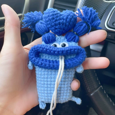 wool knitted hand-woven big mouth | Car key bag - blue-braid-universal-99-carfinished-product