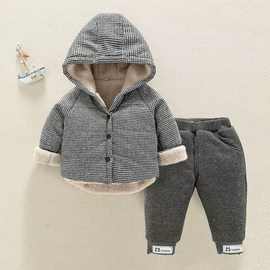 童装棉衣冬装套装加绒加厚卡通男女宝宝韩版0-5岁小童带帽外套厚