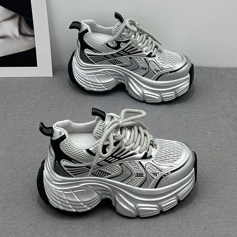 Versatile Women's White Trainers Thick Sole Height Increasing_voghion.com