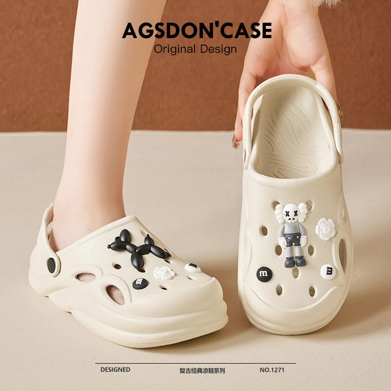 Augu Shi Dengdong zapatos para mujeres 2026 nuevo verano usar sandalias de mitad de fondo grueso dos zapatos de playa de cabeza