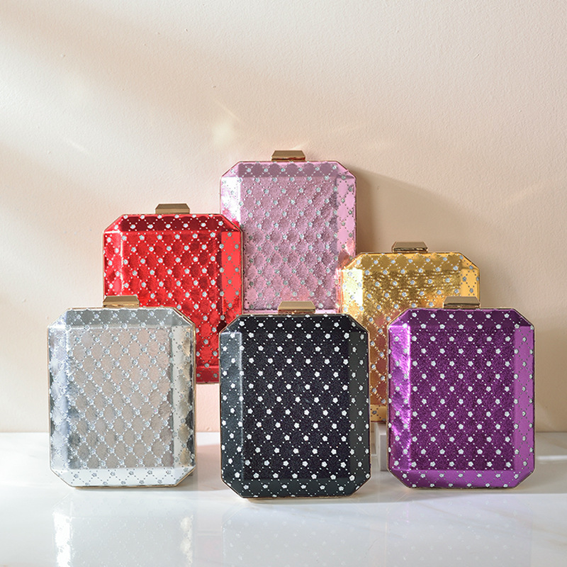 Transfronterizo nuevo rombo hueco bolso de noche de alto grado de las mujeres pu bolsa de vestir bolso de embrague retro fábrica al por mayor
