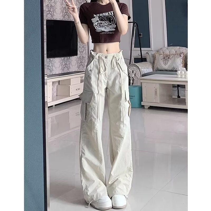 plus size chubby girl American-style apricot Quick-drying Overalls Women's High Waist Spring and Autumn New Loose Slimming Casual Wide-leg Trendy Pants