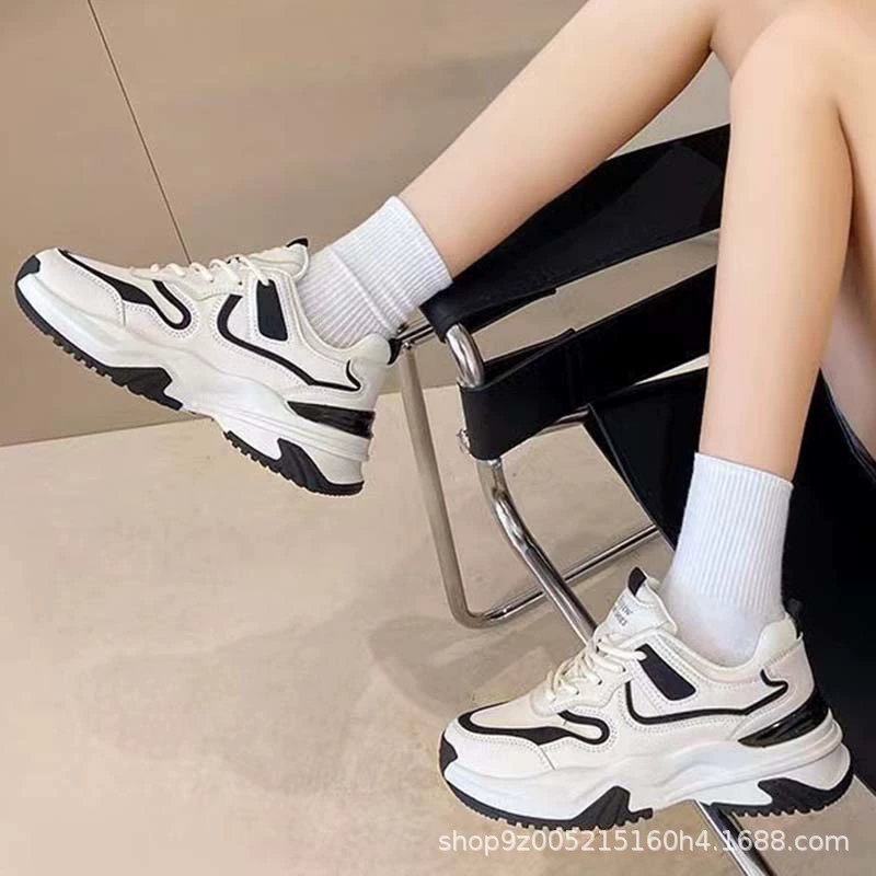 Роскошные женские туфли на толстой подошве для папы весна-лето 2024, новые кожаные водонепроницаемые спортивные повседневные туфли для женщин