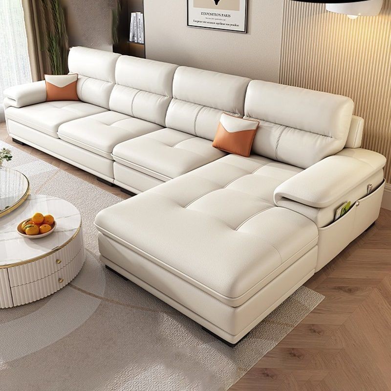 Modern Minimalist Chaise Lounge Combination Leather Sofa for Living Room, Suitable for Large and Small Spaces, Imported Top-Grade Cowhide Sofa, Very Stylish