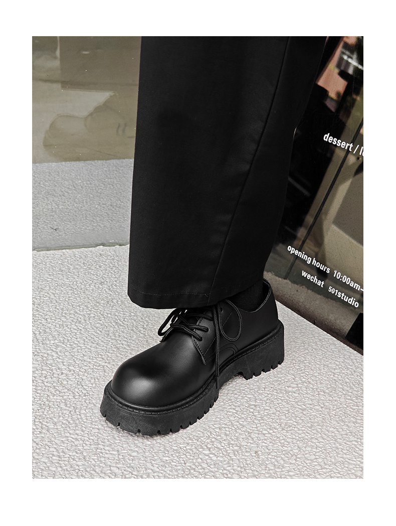 ShoeVault Schwarzer Big Derby mit runder Zehenpartie, dicker Sohle, verstärkte Cleanfit-Schuhe für Herren aus Leder_voghion.com