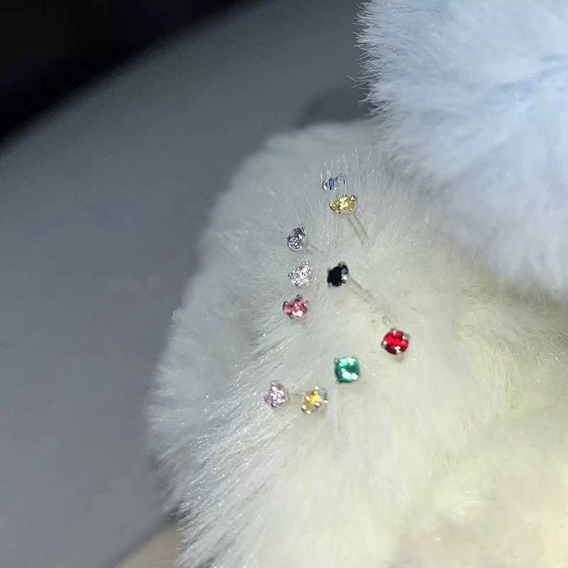 Серьги‑гвоздики (Yongyi) из серебра S999, 2 мм цветные камни, миниатюрные ручной работы