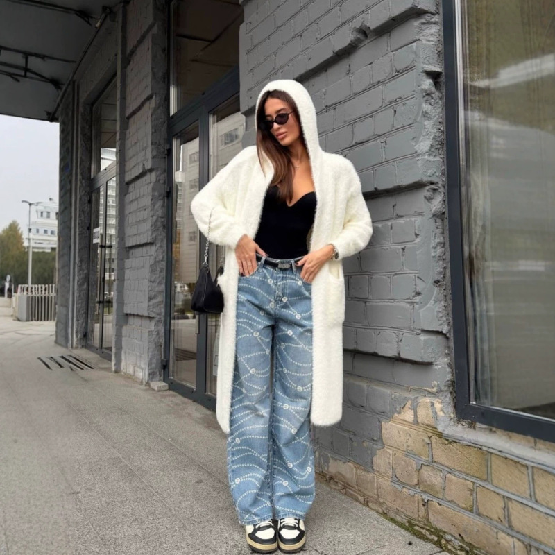 Cross-Border Imitation Mink White Knitted Cardigan Coat for Women, Autumn and Winter Loose Fluffy Long Cardigan Cross-Border Imitation Mink White Knitted Cardigan Coat for Women, Autumn and Winter Loose Fluffy Long Cardigan