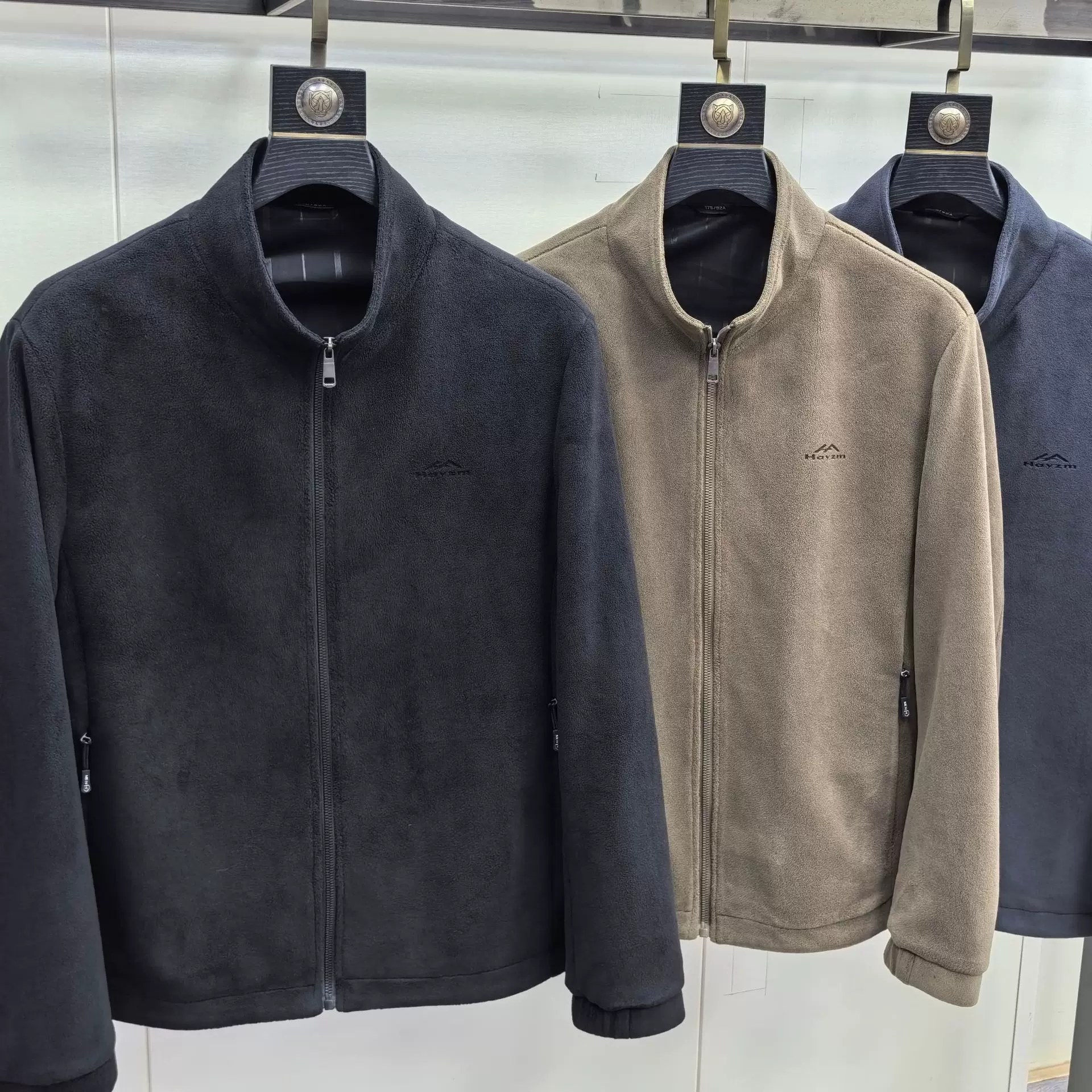 奥粒绒男士秋冬加厚拉链开衫外套摇粒绒纯色立领夹克男爸爸装2025