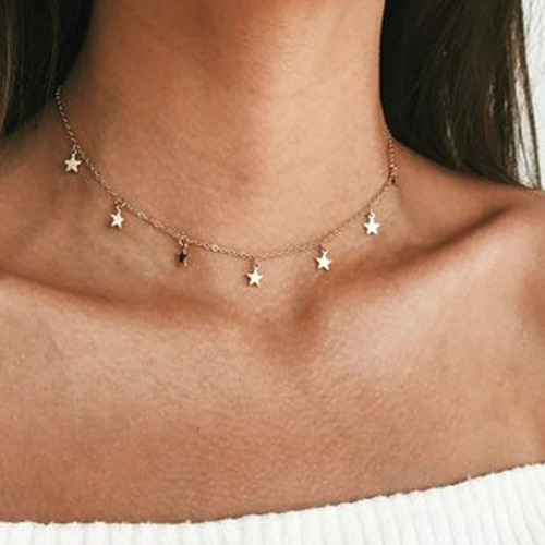 Fashionable thickened five-pointed star pendant necklace, simple temperament, light luxury, geometric clavicle chain for women