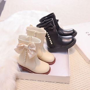 Little Bear's 2024 New Children's Princess Boots Autumn and Winter Children's Mid-Calf Boots Girls' Boots Plus Velvet Girls' Boots