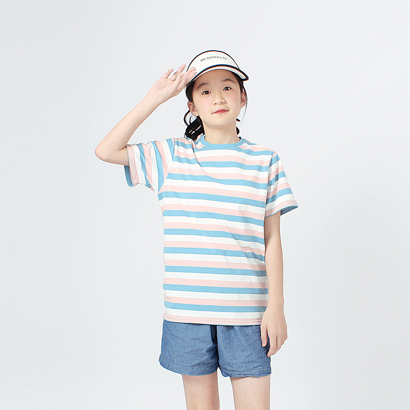 Ropa infantil de estilo coreano de verano nueva camiseta de manga corta para niños grandes a rayas de secado rápido transpirable superior de manga corta para niños al por mayor