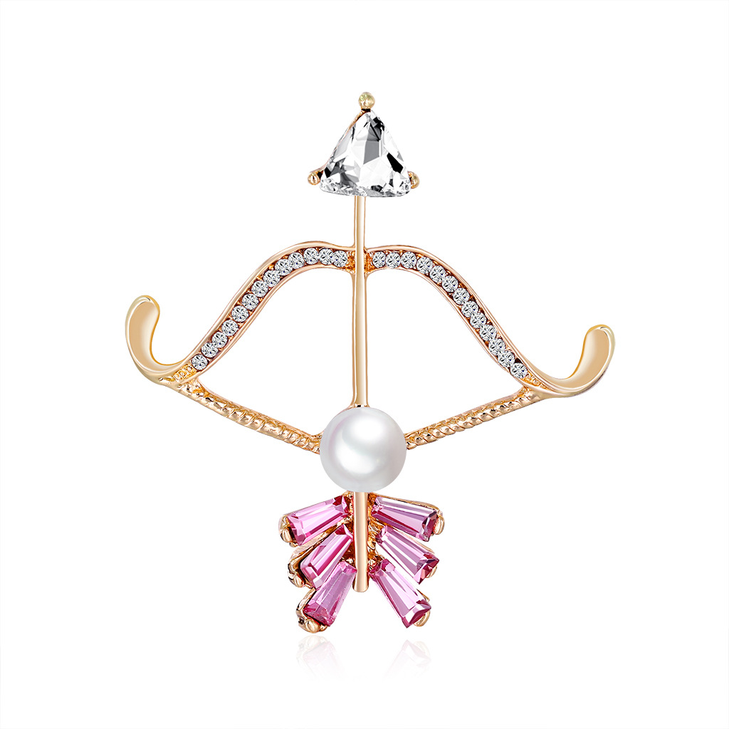 New style of Dan run Korean Pink Diamond Pearl Brooch originality Bow and arrow alloy Rhinestone Glass Sternum goods in stock