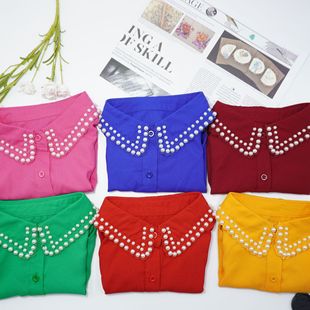 Colorful Double-Row Pearl Small Pointed Collar Dopamine Accessories Temperament Shirt Fake Collar Women's Inner Wear African Cross-Border Wholesale