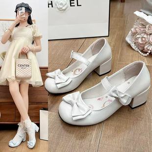 Elegant Daughter's Flats, Bow-Knot Shoes, Cute 2025 Summer and Autumn New Girl's Lolita Round-Toe Mary Leather Shoes