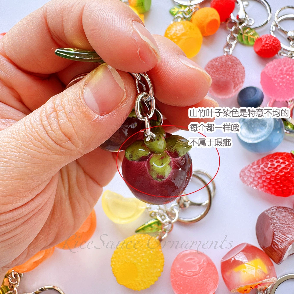 Acrylic Fruit Keychain Pendant, Cute Mini Charm with Leaf Tag, Single or Multi‑Piece Options