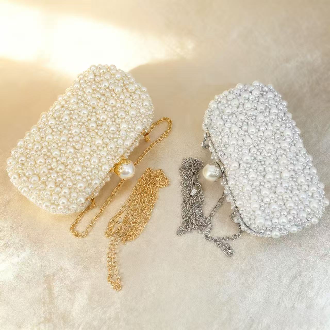 Ventas transfronterizas de bolsas de perlas de banquete de damas, bolsas de mano de perlas, bolsas de noche de lujo ligeras y de alto nivel