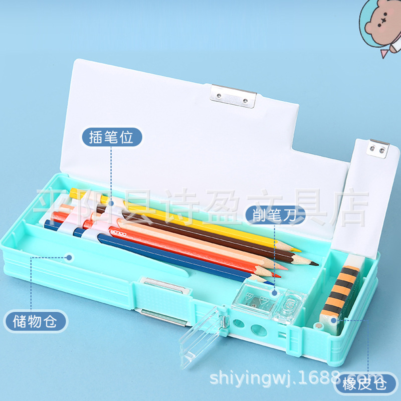 Niña Linda caja de papelería creativa estudiante de escuela primaria puerta doble multifuncional caja de lápiz de gran capacidad caja de lápiz niño regalo