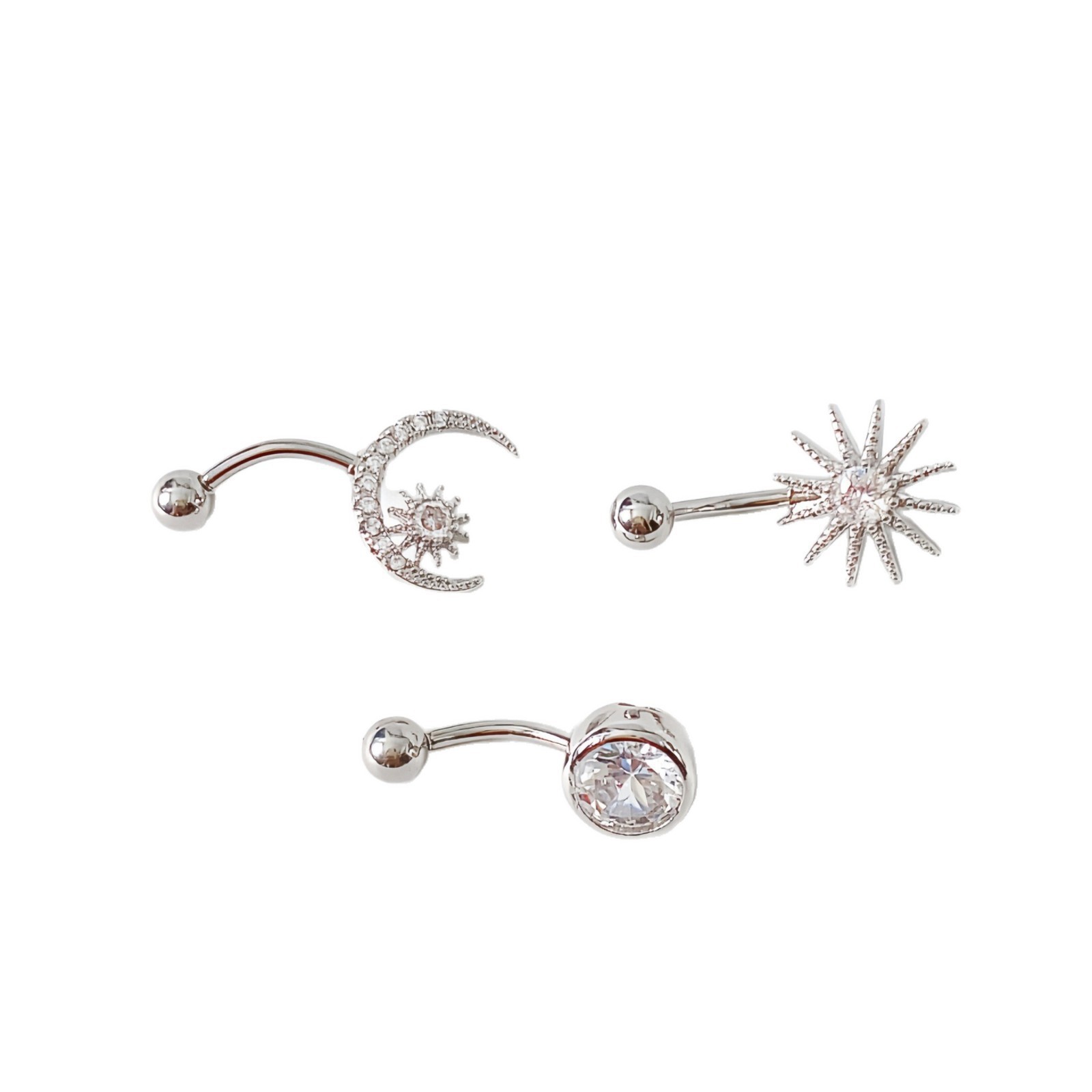 Piercing de umbigo lua e sol com zircónia joia feminina de luxo_voghion.com