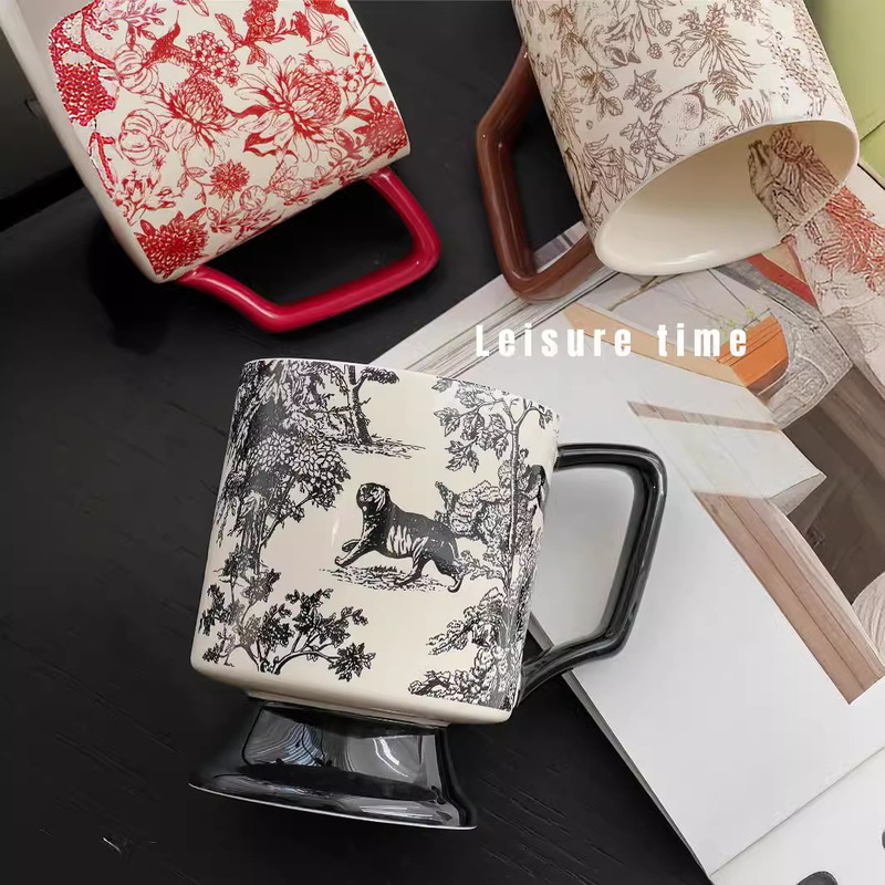 SUREON Limited Middle-Ancient Style Black Tiger Roaring Mountain Forest Goblet Afternoon Tea Drinking Cup Latte Cup Niche Gift SUREON Limited Middle-Ancient Style Black Tiger Roaring Mountain Forest Goblet Afternoon Tea Drinking Cup Latte Cup Niche Gift