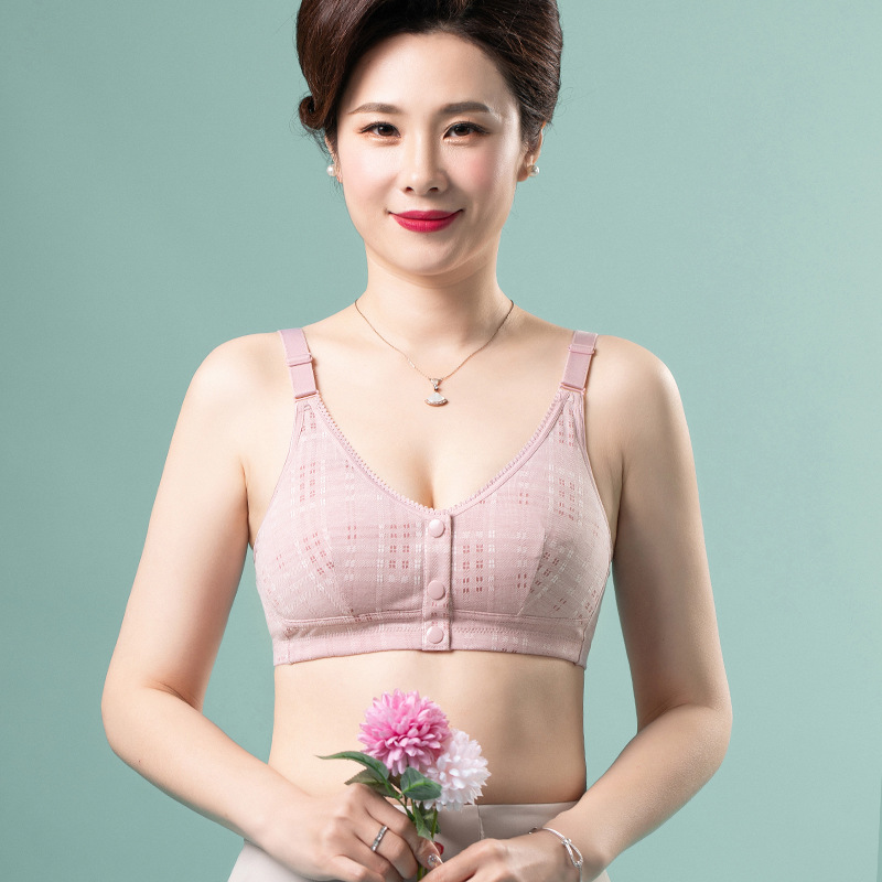 Ropa interior de la madre modal algodón botón frontal sujetador inalámbrico de Mujer talla grande ropa interior Estilo Chaleco de mediana edad y ancianos