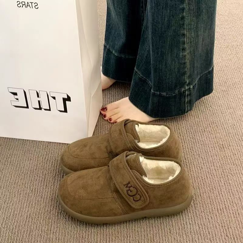 新款勃肯鞋加绒女软底复古秋冬鞋子厚底豆豆鞋平底保暖毛毛鞋棉鞋|undefined