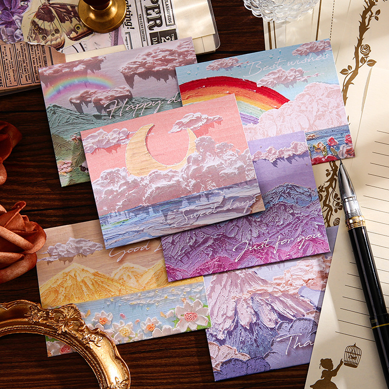 Romance Cure Pintura al óleo Estilo Tarjeta de felicitación navideña para niños Deseos de agradecimiento Regalo de cumpleaños Tarjeta pequeña Tarjeta de mensaje de viento ins