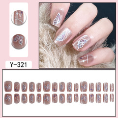 30片貓眼新品蝴蝶靈動簡約時尚少女穿戴式美甲可拆卸可重複使用