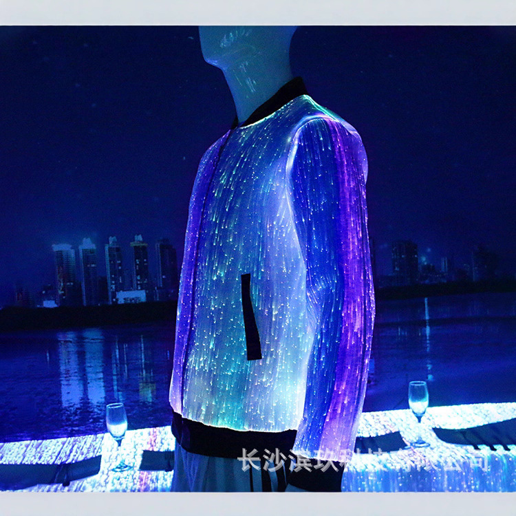 Amazon Led Fiber Optic Colorful Luminous Jacket Fiber Optic Clothing Street Dance Clothing Glow-In-The-Dark Baseball Uniform
