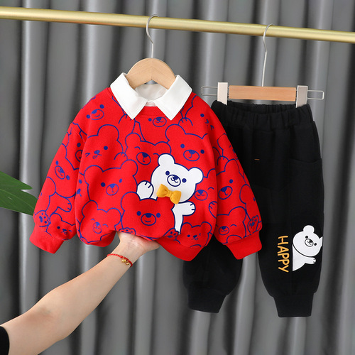Children's clothing foreign trade spring and autumn clothing Internet celebrity sweatshirt set  new style children's fashionable male and female baby sports two-piece set