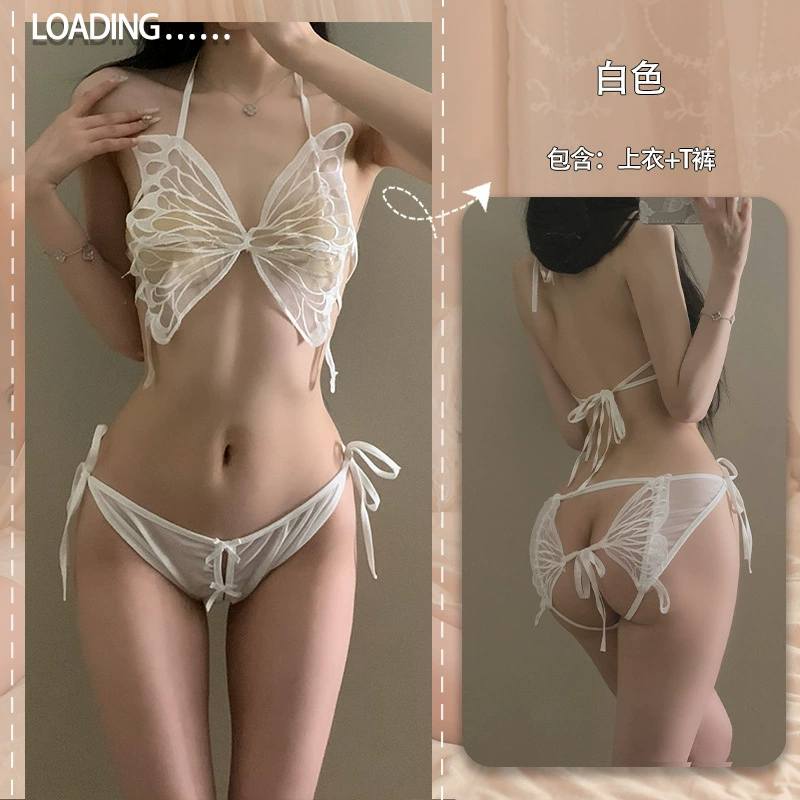 Прозрачный кружевной комплект, бабочковая спинка, one‑size (подходит 80–150 цзинь), варианты чулок