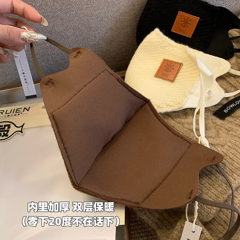 针织毛线口罩冬季女户外骑行防寒加绒滑雪面罩防风御寒雪花针织|undefined