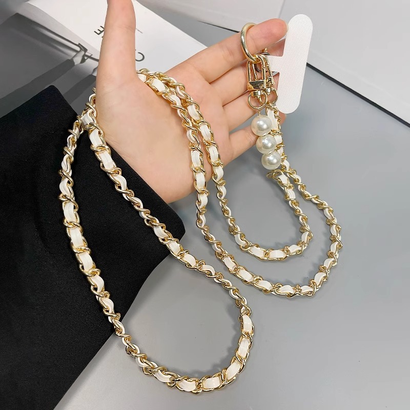Cuerdas de teléfono móvil perlas de viento de perla larga cadena de pick-up colgante de cuero de metal colgante de bolsos