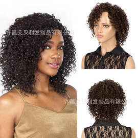 自然色/深棕色卷发真人发头套Pixie Cut Human Hair Wig许昌工厂