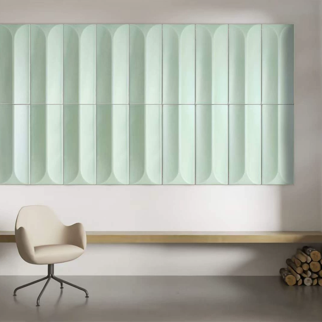 Сине-зеленый скандинавский кирпич ручной работы, вогнутая и выпуклая дуга, соединяющая фоновую стену, стиль Shaji, украшение B&B, однотонная художественная настенная плитка