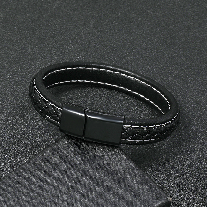 simple casual black woven leather bracelet