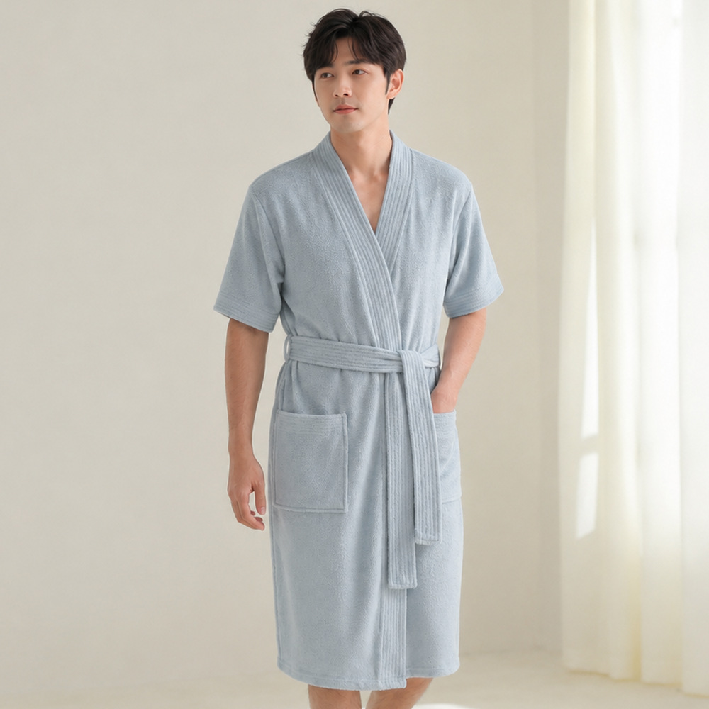 미스트블루[남성] 반팔 타월 소재 목욕가운