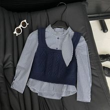 女童衬衫2025新款春装儿童洋气时髦格子衬衫马甲背心两件套韩版