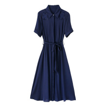 平铺图 重磅真丝印花连衣裙女2025新款夏季桑蚕丝短袖长裙子过膝