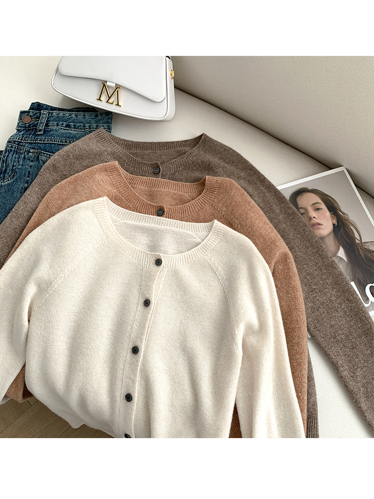 Endi wool cashmere cardigan women's autumn and winter new high-grade fashionable temperament inner knitted bottoming shirt top