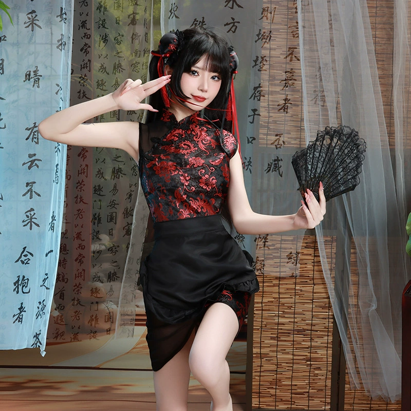 Индивидуальные китайские сексуальные женские пижамы маленького шеф-повара, игровая форма, фартук, наряд горничной, популярное цельное платье Cheongsam интернет-знаменитостей