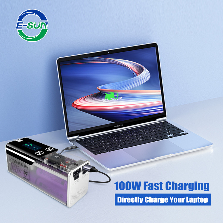 Master Power Transparent - 100W fuente de alimentación portátil de alta potencia, capacidad de 27000mAh, fuente de alimentación de emergencia al aire libre