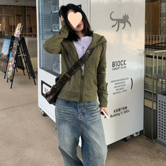美式复古短外套女春秋季时尚气质夹克设计感休闲百搭拉链上衣