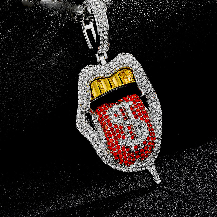 Cross-border ins extraño diamante tridimensional de color Hip-Hop europeo y americano escupir lengua collar de esqueleto collar de diamante collar de cadena de clavícula cubana