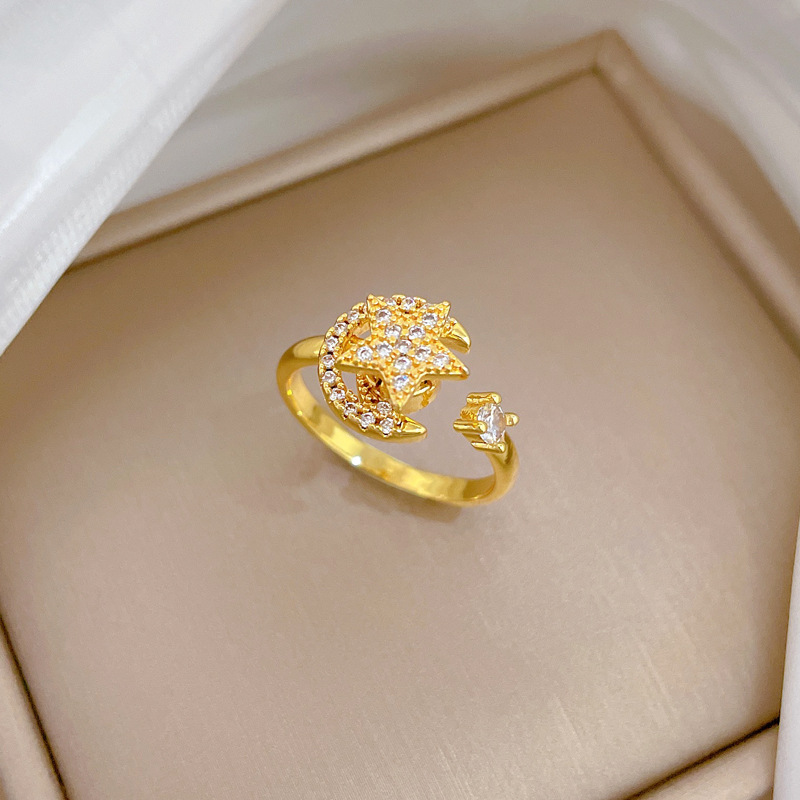 Anello con stella e luna rotanti, mito, apertura regolabile, gioiello semplice giapponese, anello per coppie_voghion.com